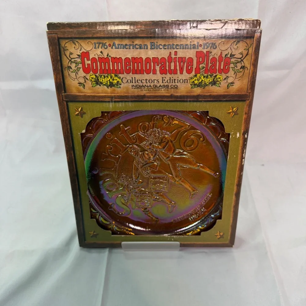 Indiana Glass Spirit of 76 Carnival‎ Glass Bicentennial Commemorative Plate Box